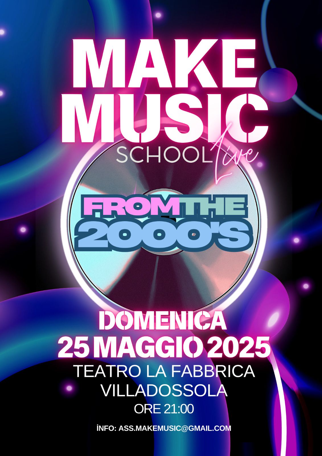 Sullo sfondo vinile Make Music school live from the 2000's domenica 25 maggio 2025 al teatro La Fabbrica di Villadossola ore 21