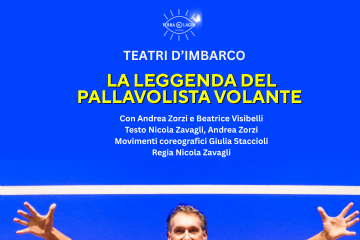 Locandina con i dati dell'evento e Andrea Zorzi in tuta che sorride