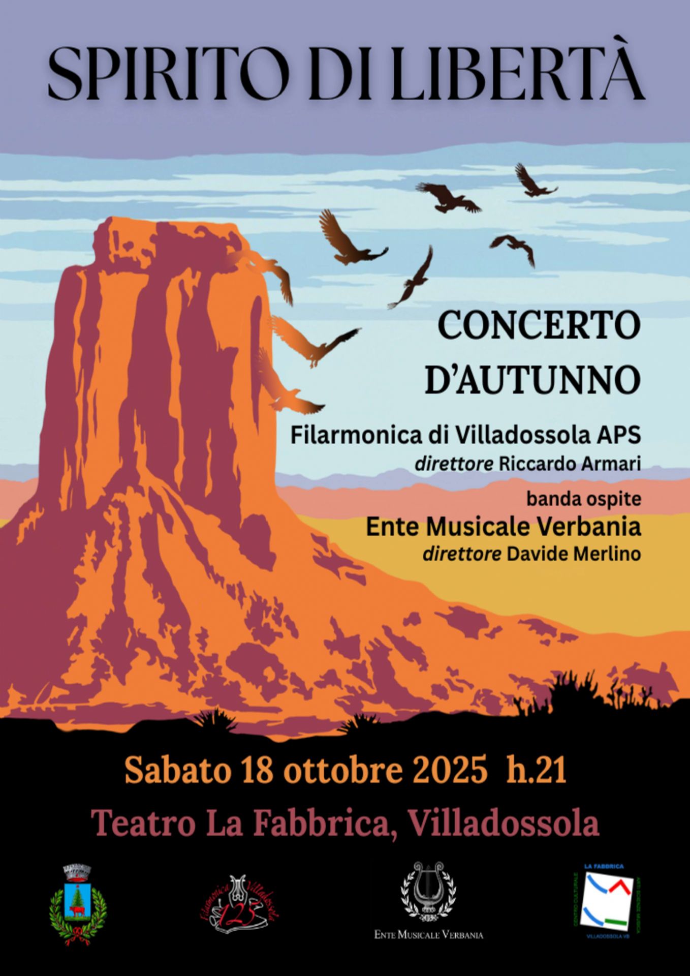 promontorio con stormo di uccelli e dati dell'evento
