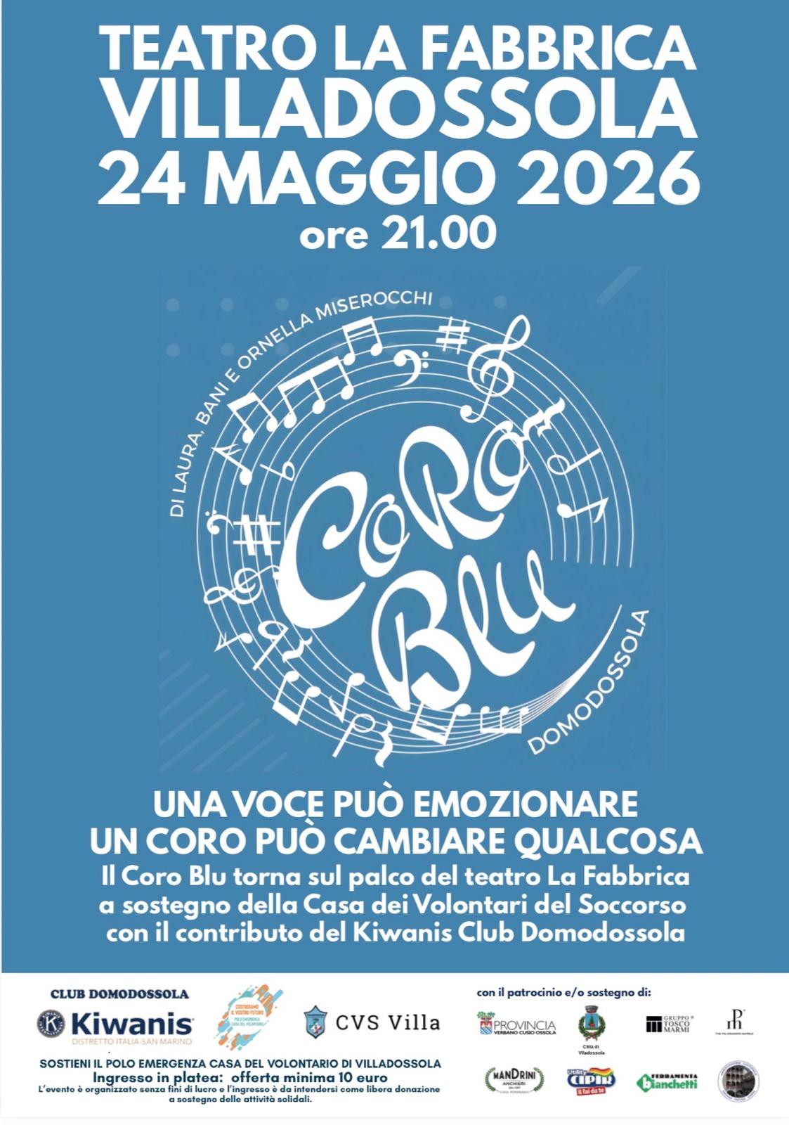 Informazioni evento Coro Blu con note musicali su sfondo blu