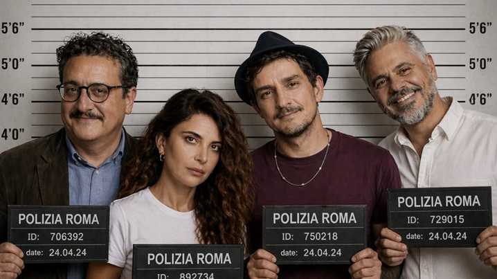 I protagonisti in stato di fermo posano per la fotografia presso la posizia di Roma